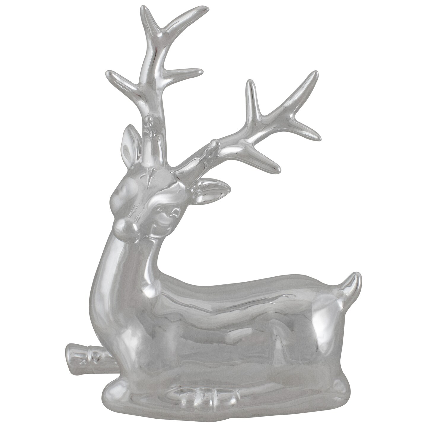 Northlight Shiny Ceramic Sitting Reindeer Christmas Decoration - 10" - Silver