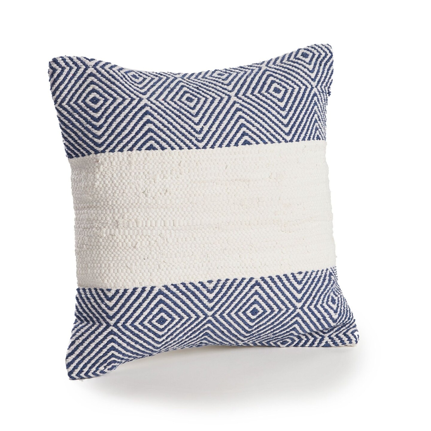 Laddha Home Designs 18" Blue and White Nautical Geometric Square Throw Pillow
