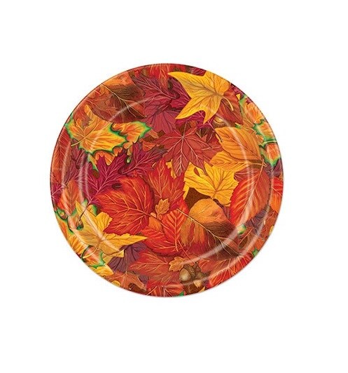 Beistle Club Pack of 96 Majestic Red and Gold Fall Leaf Thanksgiving Party Plates 7&#x22;