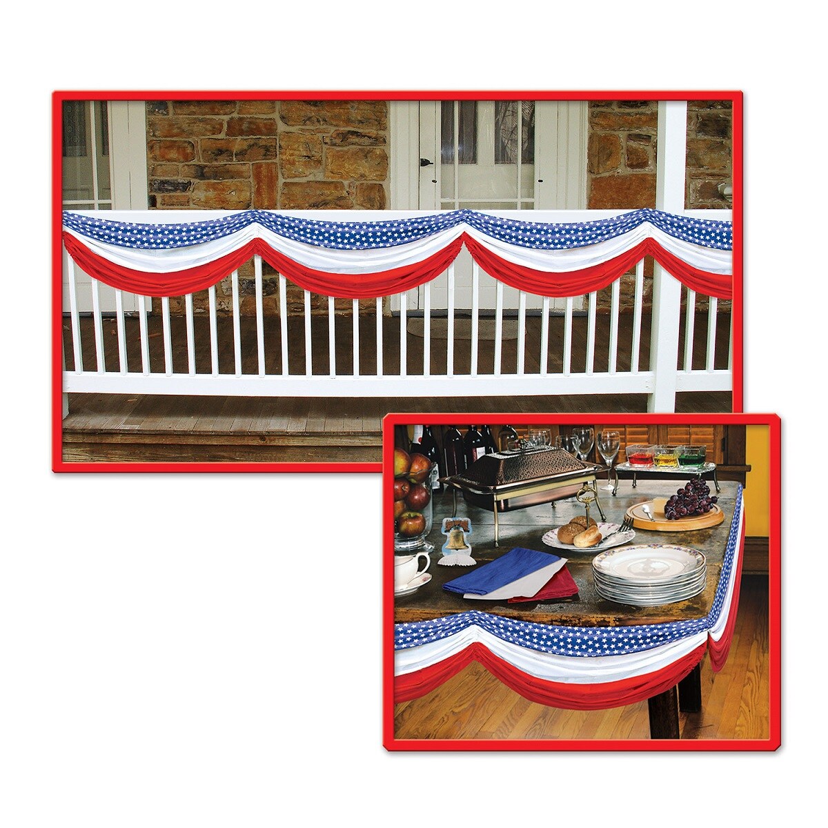 Beistle Pack of 6 Red, White and Blue Stars and Stripes Fabric Bunting Hanging Decorations 70&#x22;