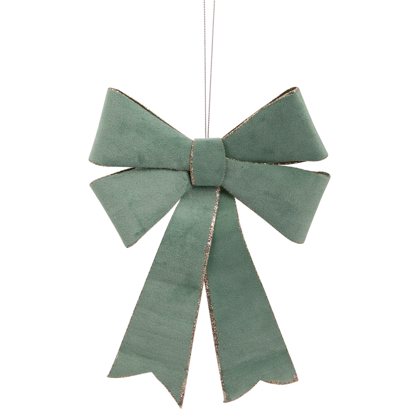 Northlight 10&#x22; Light Green and Gold Glitter Trimmed Velveteen Bow Christmas Ornament