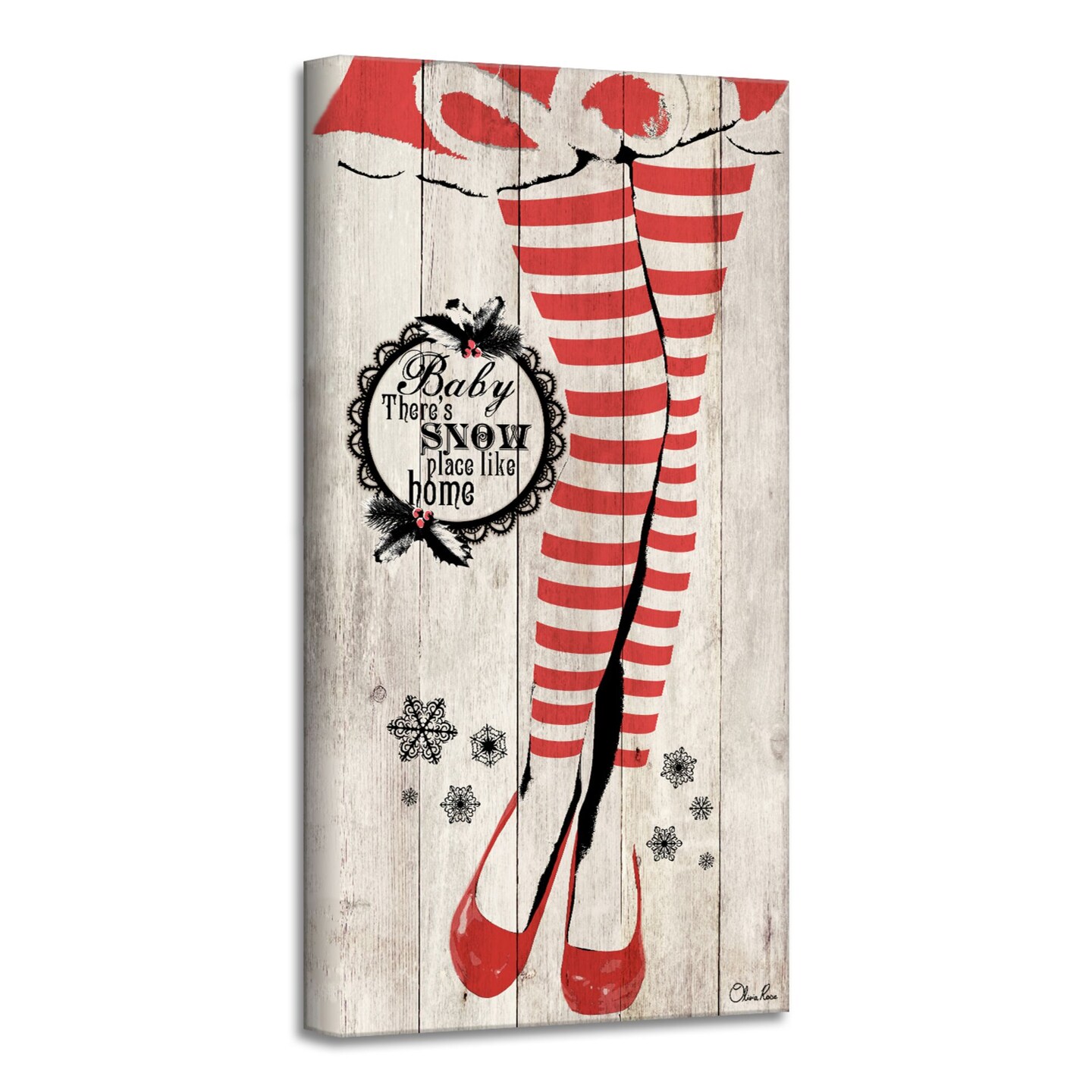 Crafted Creations Beige and Red &#x27;Snow Place&#x27; Christmas Canvas Wall Art Decor 24&#x22; x 12&#x22;