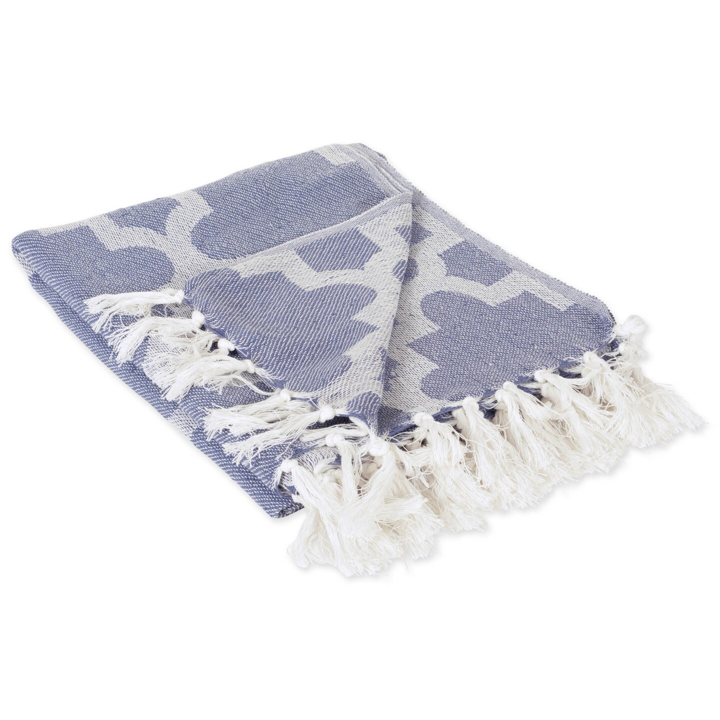 Contemporary Home Living 60&#x22; French Blue and White Rectangular Lattice Cotton Throw