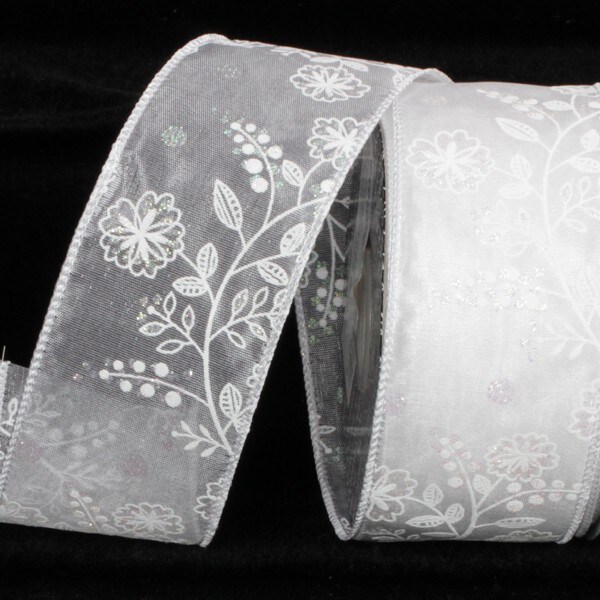 The Ribbon People Shimmering White Pale Flower Wired Craft Ribbon 2" x 40 Yards