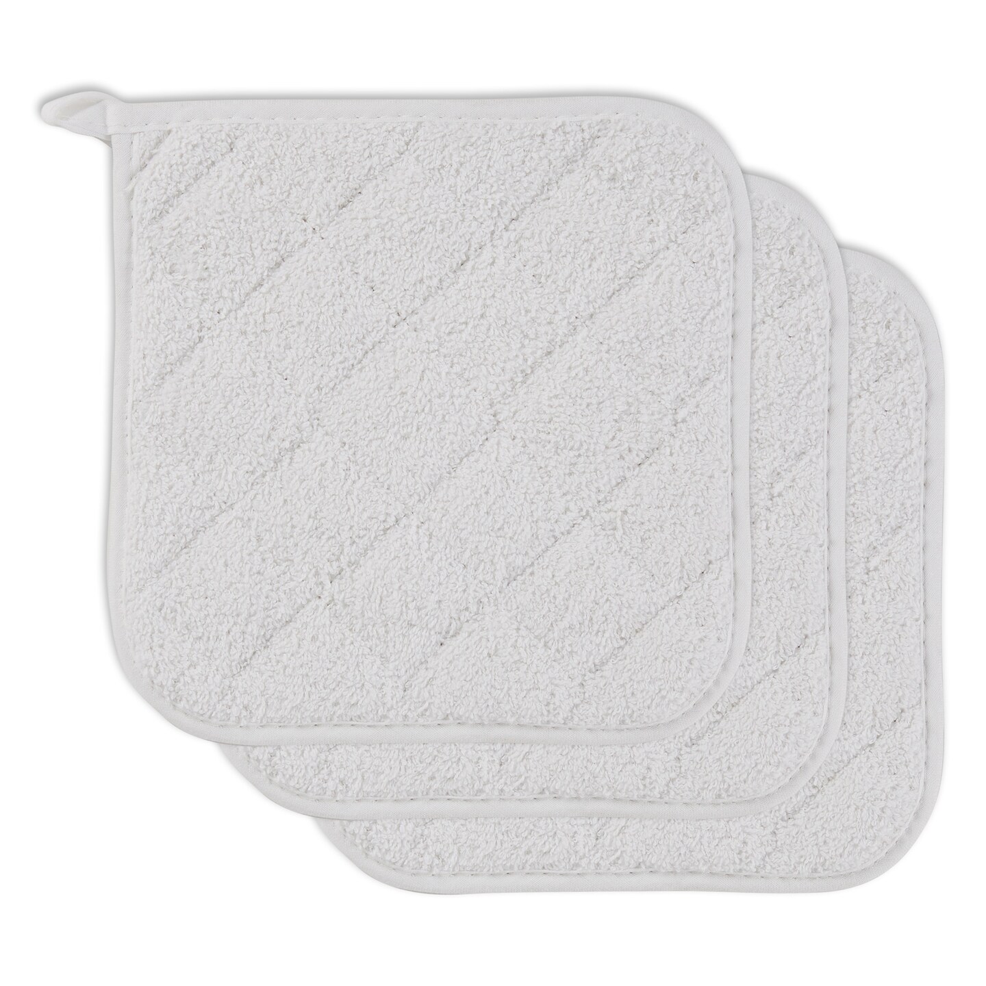 Contemporary Home Living Terry Cotton Kitchen Potholders - 7&#x22; - White - Set of 3