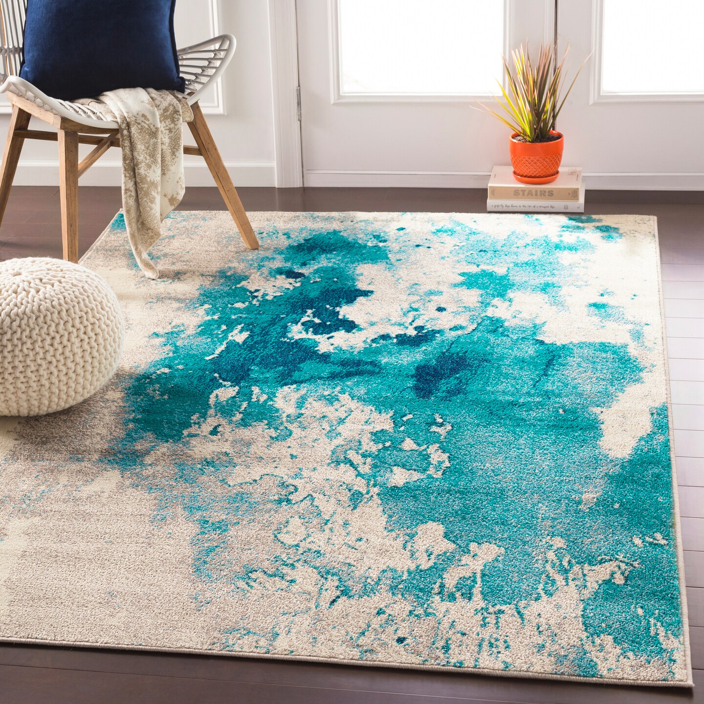 Tiwari Home 2&#x27; x 3&#x27; Teal Green and Beige Rectangular Shed-Free Area Throw Rug