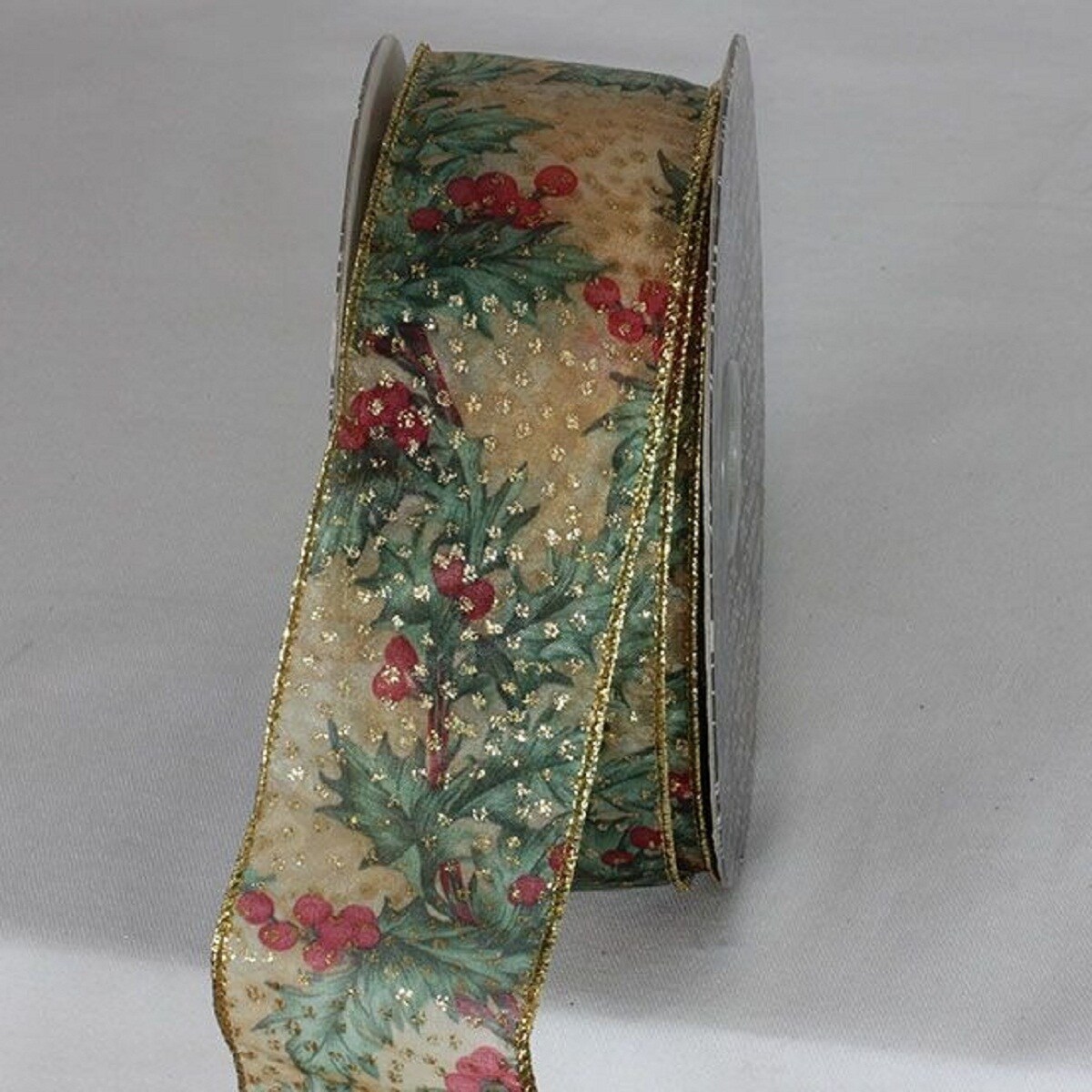 The Ribbon People Gold and Ivory Mistletoe Wired Craft Ribbon 4 x 20 Yards