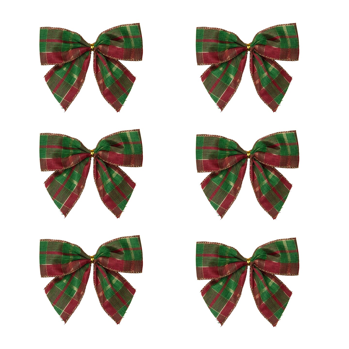 Northlight Plaid 2-Loop Christmas Bow Decorations - 5.5" - Red and Green - Pack of 6