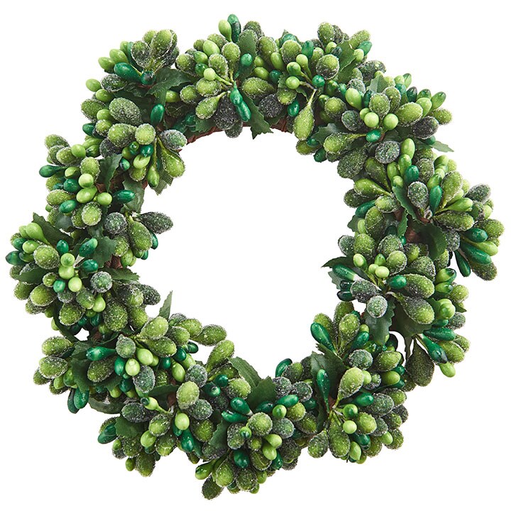 Raz 6.5&#x22; Frosted Green Holly and Berries Christmas Pillar Candle Ring