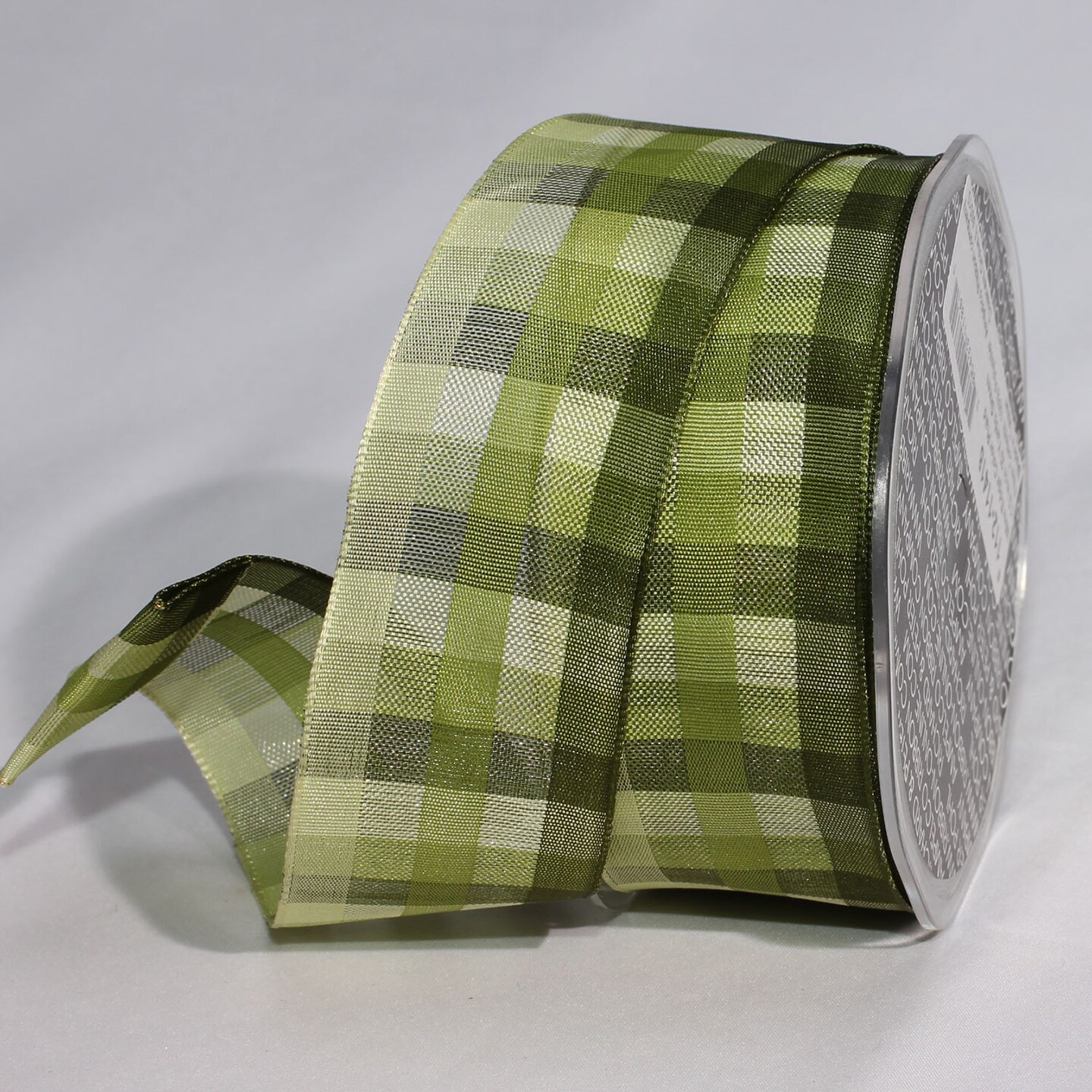 The Ribbon People Moss Green and White Plaid Wired Craft Ribbon 1.5&#x22; x 50 Yards