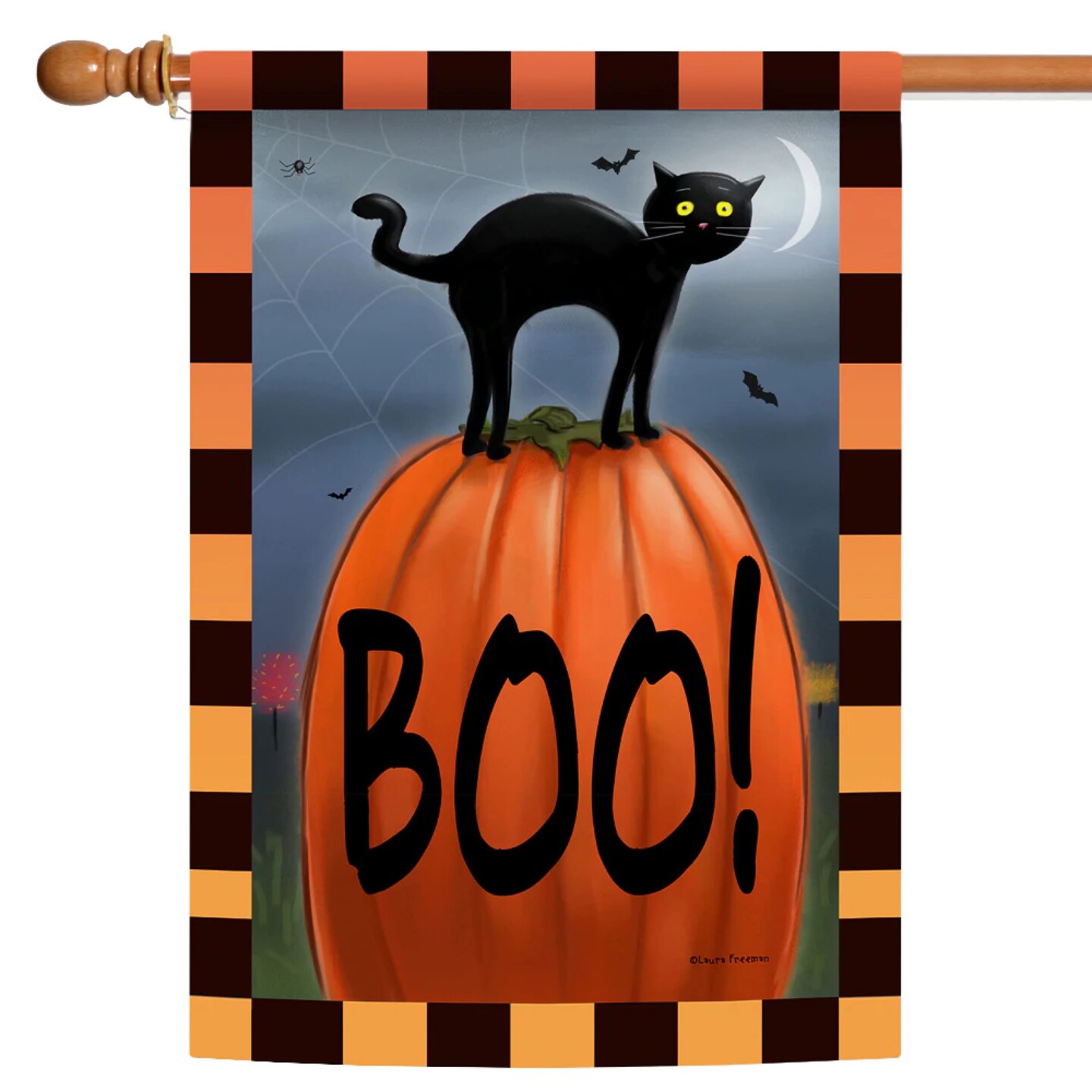 Toland Home Garden Halloween Kitty Pumpkin Outdoor House Flag 40" x 28