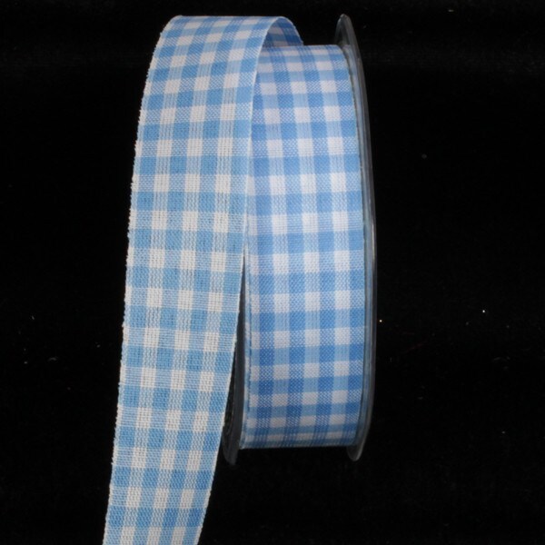 The Ribbon People Baby Blue and White Gingham Cut Edge Ribbon 1&#x22; x 132 Yards