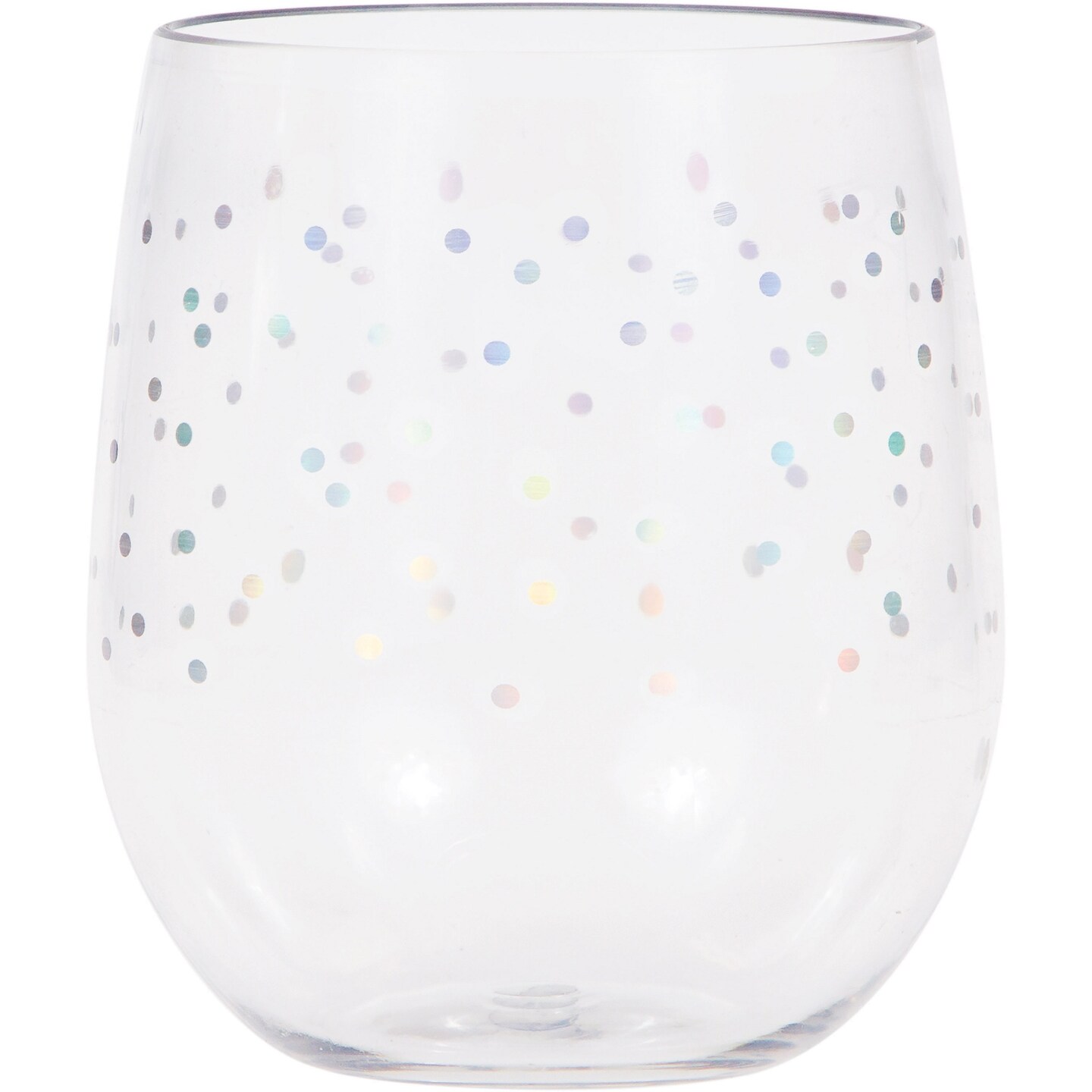 Party Central Pack of 6 Clear Iridescent Polka Dots Stemless Wine Glasses 3.5&#x22;