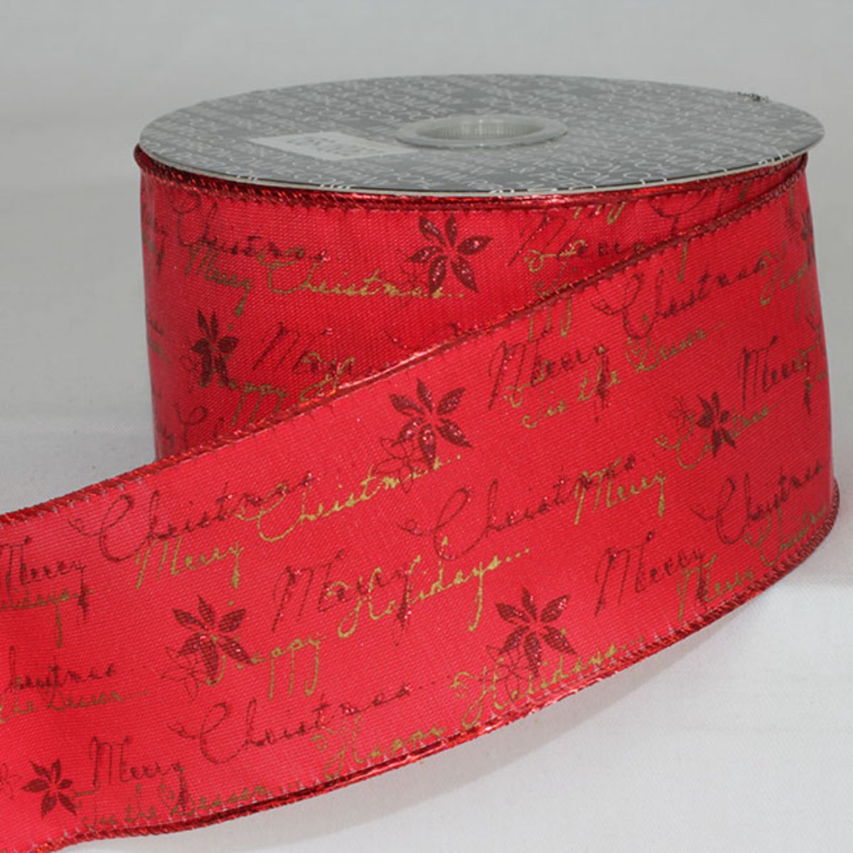 The Ribbon People Red and Gold Merry Christmas Metallic Wired Craft Ribbon  2.5 x 20 Yards