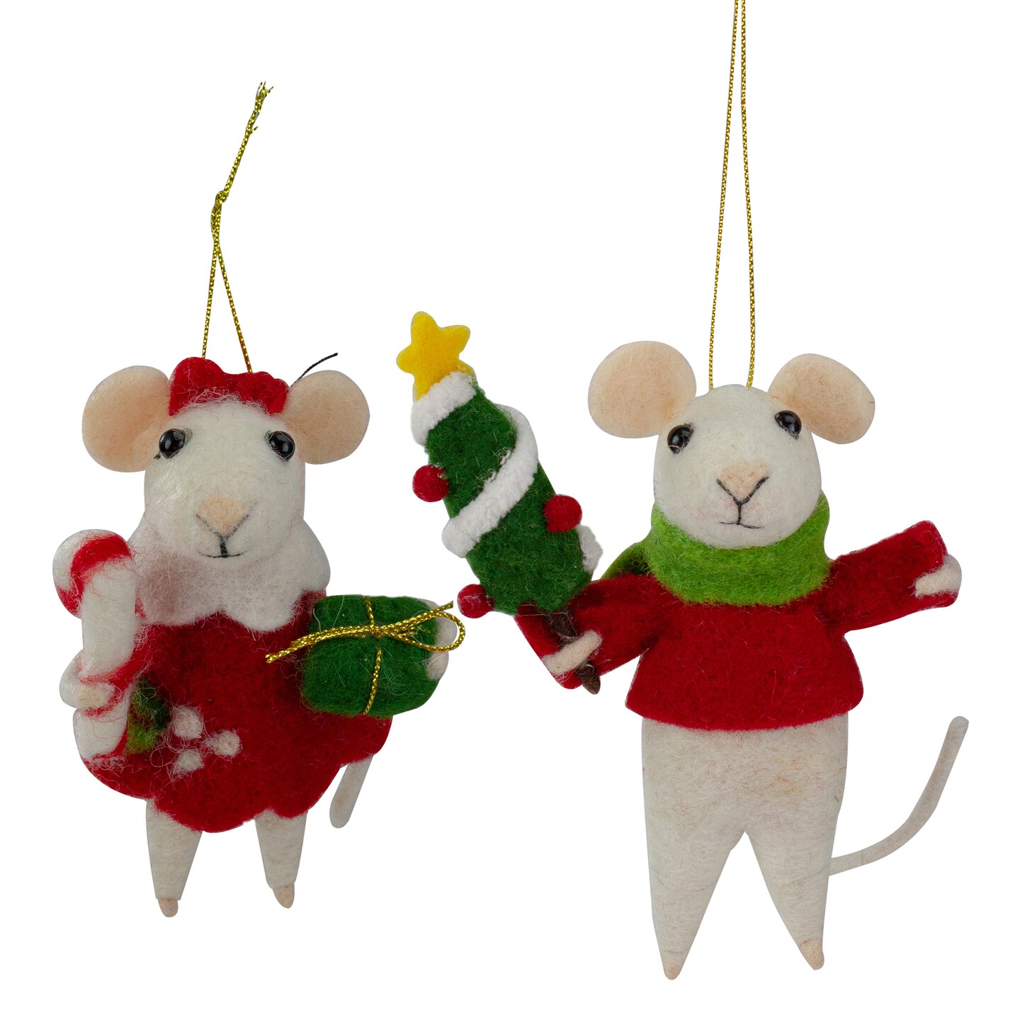 Kurt Adler Set of 2 Boy and Girl Plush Mice Christmas Ornaments 6.5&#x22;