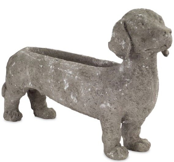 Diva At Home Set of 2 Gray Distressed Finish Dachshund Dog Shaped Planters 10.5&#x22;