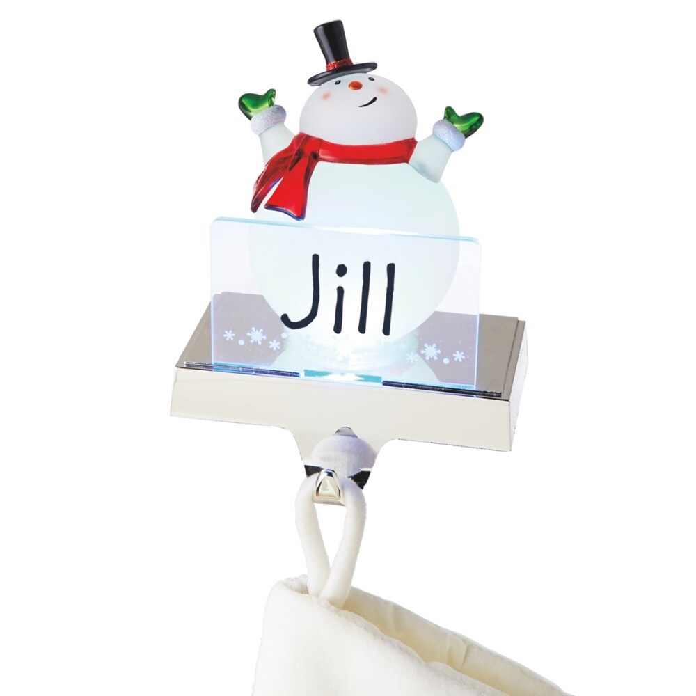Midwest 6.75&#x22; White and Red LED Lighted Frosted Snowman Christmas Stocking Holder Foralization