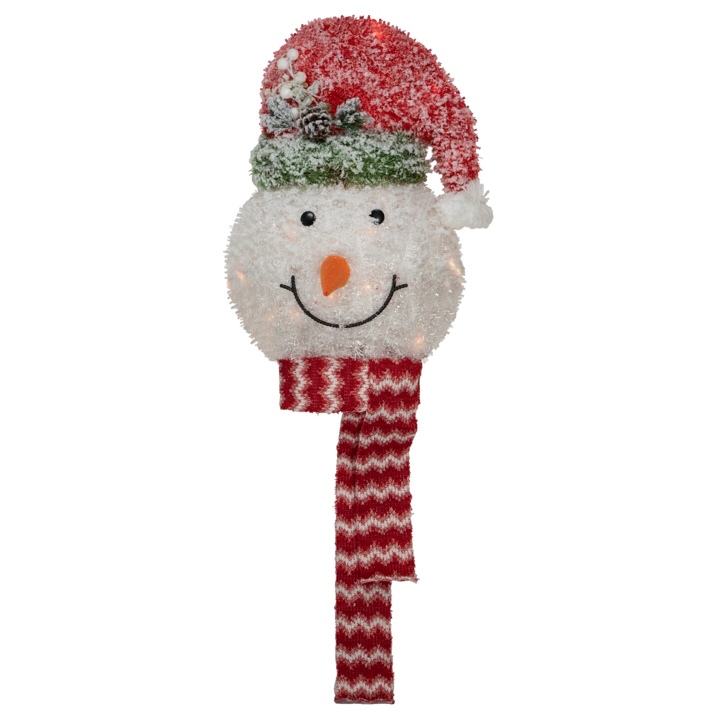 Northlight 22&#x22; Lighted Snowman Wearing a Red Frosted Hat with Pine Christmas Tree Topper
