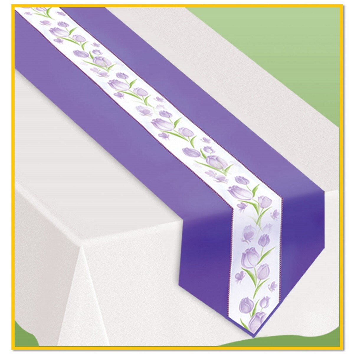 Party Central Pack of 6 Purple and White Spring Tulips Fabric Table Runners 6&#x27;