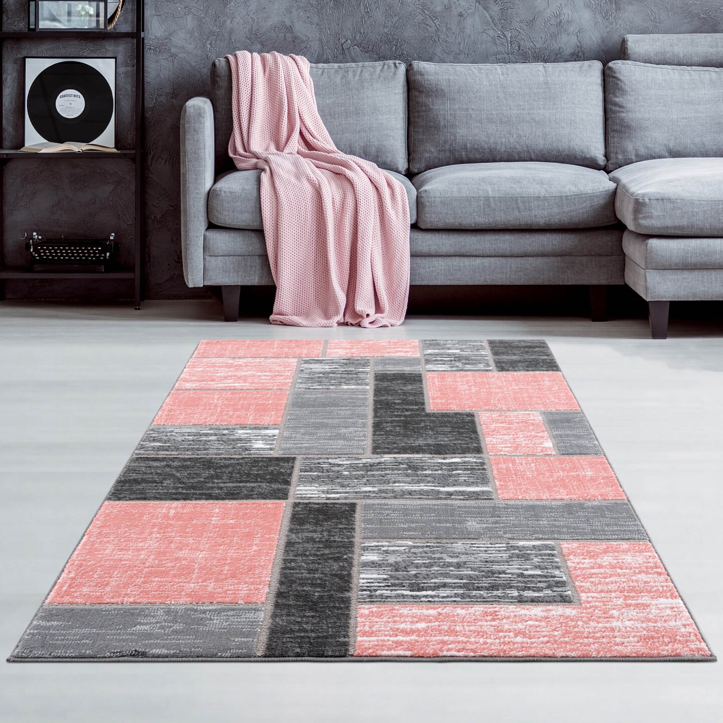 L'baiet Rectangle Verena Pink Geometric 2 ft. x 3 ft. Scatter Area Rug