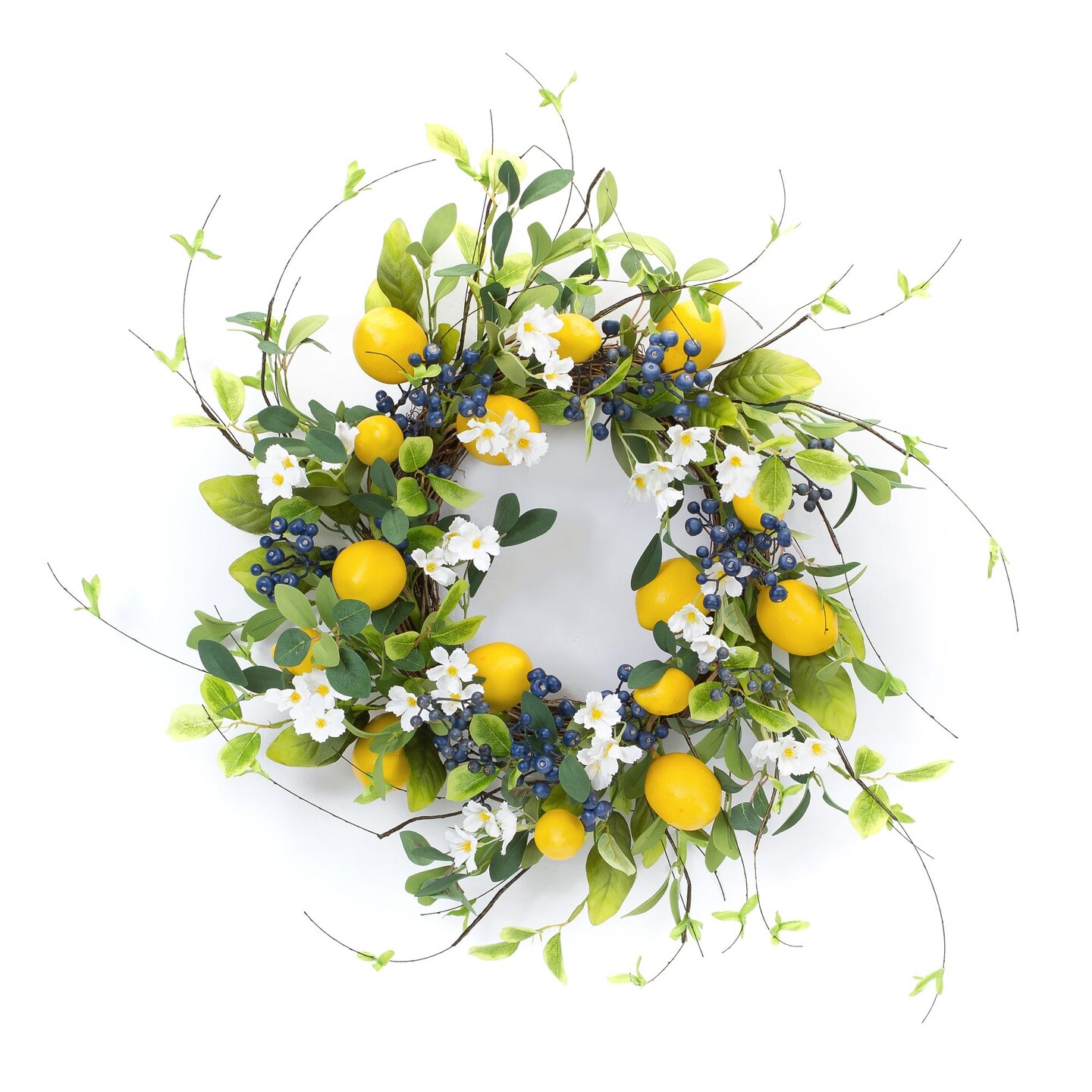 Melrose Lemon Twig Spring Floral Wreath, 22-Inch