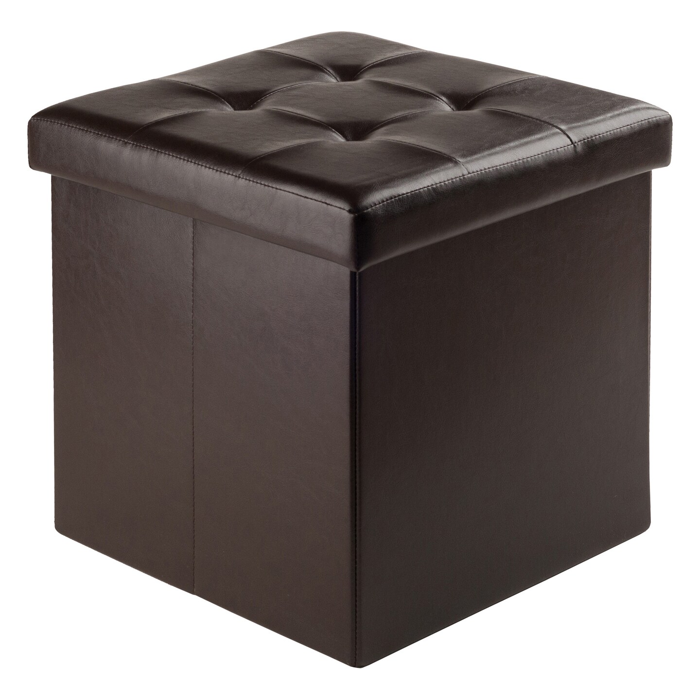 Contemporary Home Living 14.75&#x201D; Espresso Brown Ashford Ottoman with Storage Faux Leather