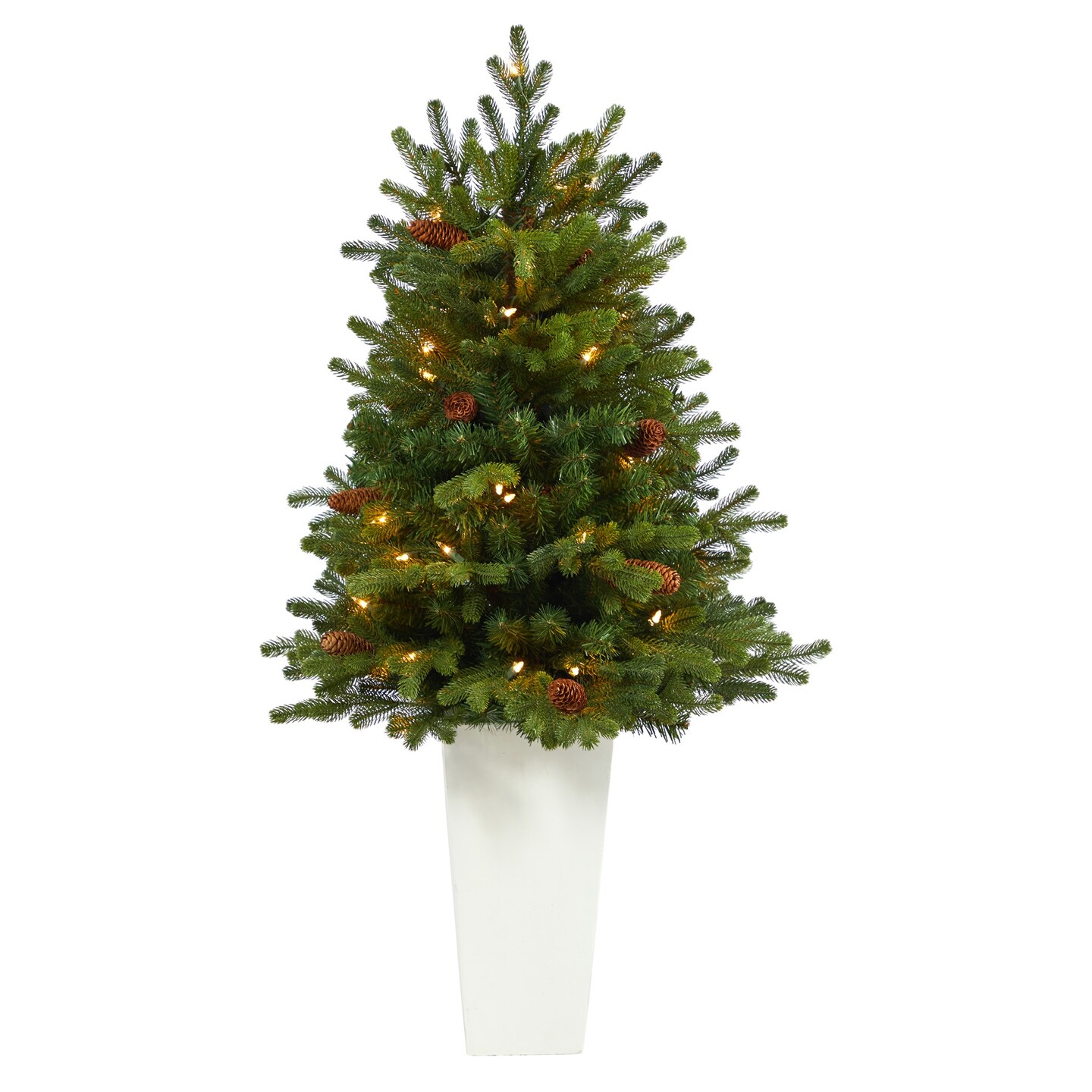 Nearly Natural Pre-Lit Potted Yukon Mountain Fir Artificial Christmas Tree - 3.5&#x27; - Clear Lights