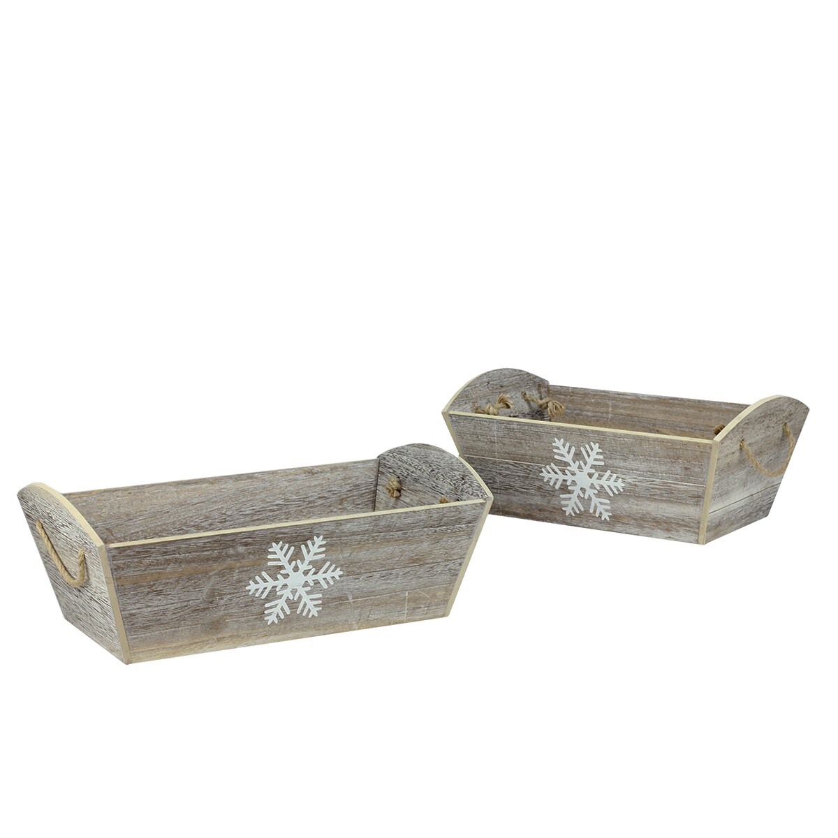 Midwest Set of 2 Brown and White Snowflake Christmas Planters 15.5”