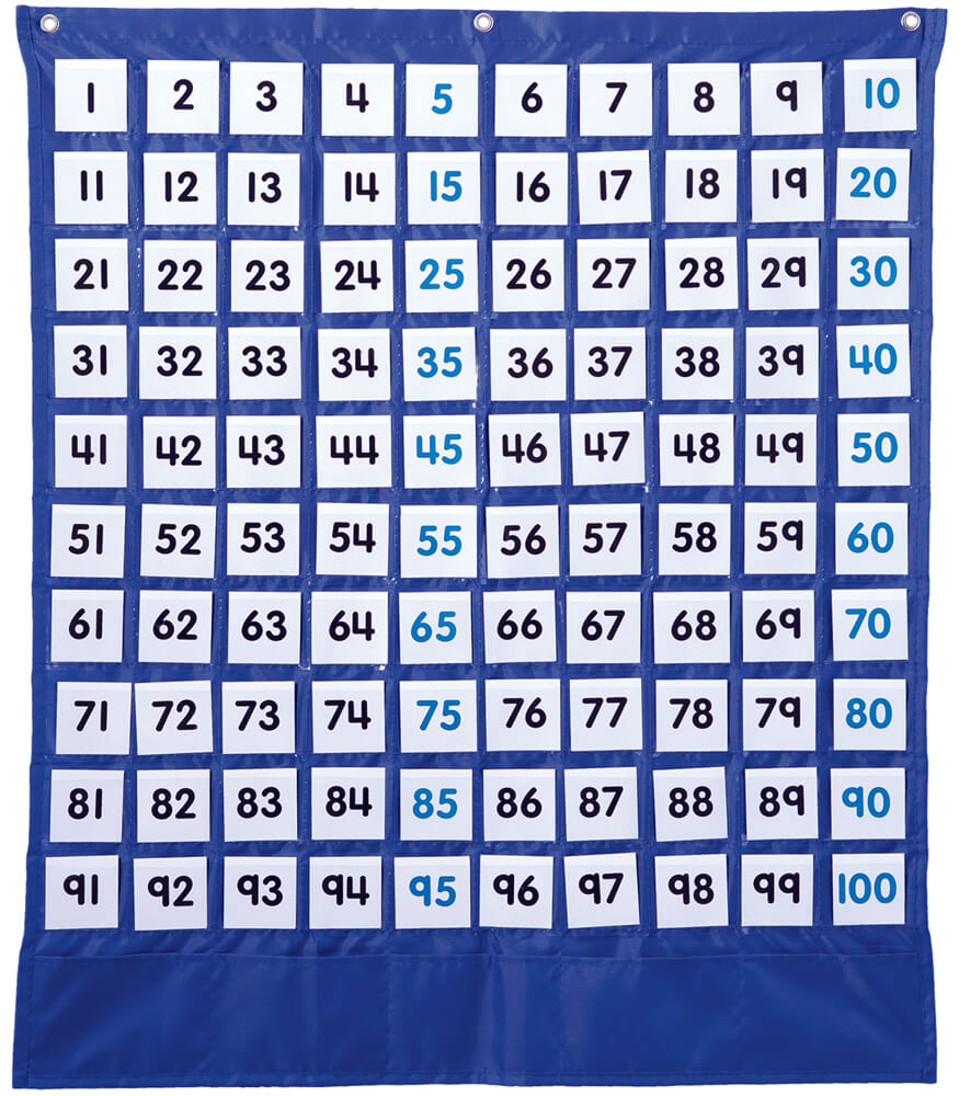 Carson Dellosa Deluxe Hundreds Pocket Chart—Blue Organizer With 224 Number Cards, Counting, Addition, Sequences, Patterns, Math Learning Resource (30" x 26")