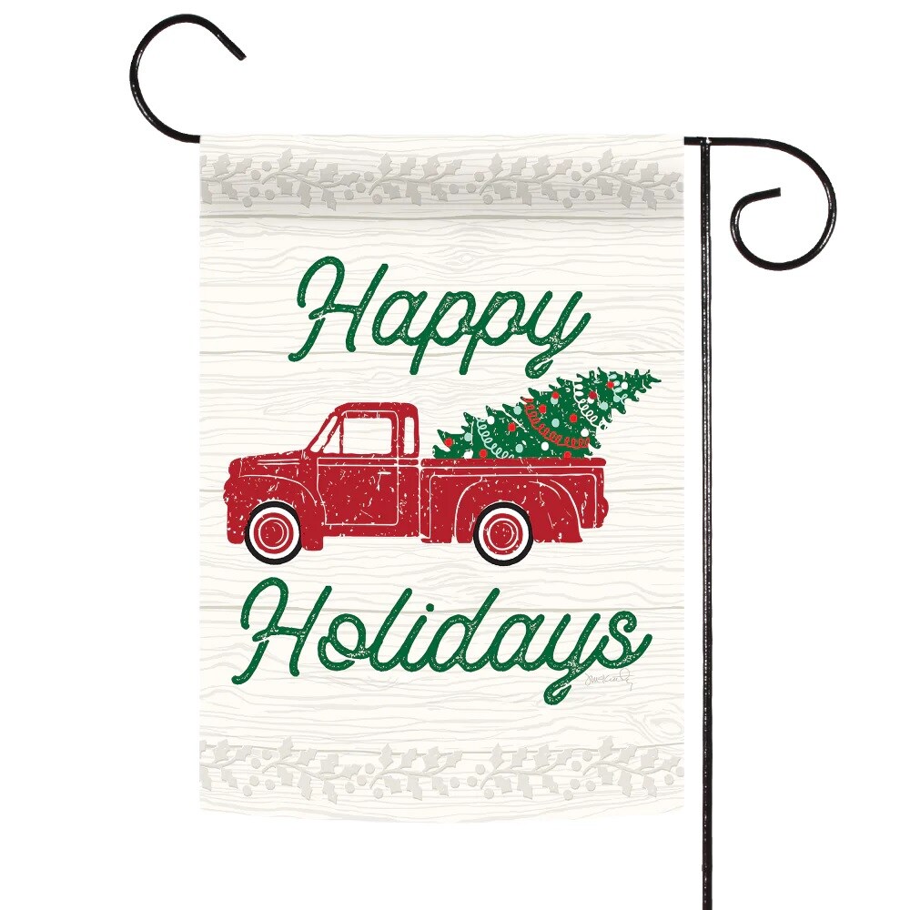 Toland Home Garden &#x22;Happy Holidays&#x22; Red Truck with Christmas Tree Outdoor Garden Flag 18&#x22; x 12.5&#x22;