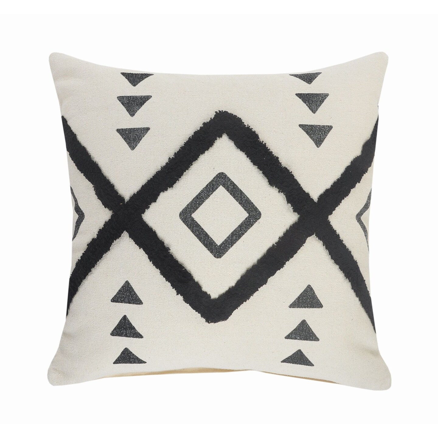 Laddha Home Designs 20" Black and Cream White Tufted Geometric Diamond Square Throw Pillow