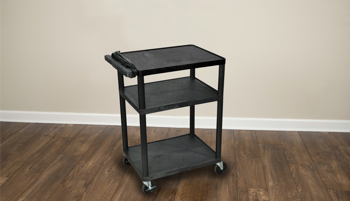Luxor Office Multipurpose Endura 3 Shelf Black Presentation Utility Cart