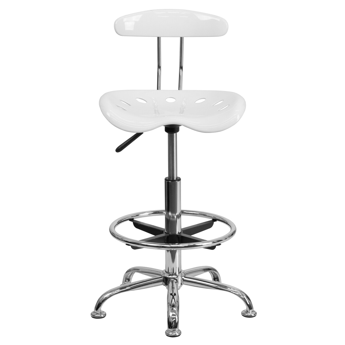 Flash Furniture 41&#x22; White Tractor Swivel Seat Drafting Stool with Chrome Foot Ring