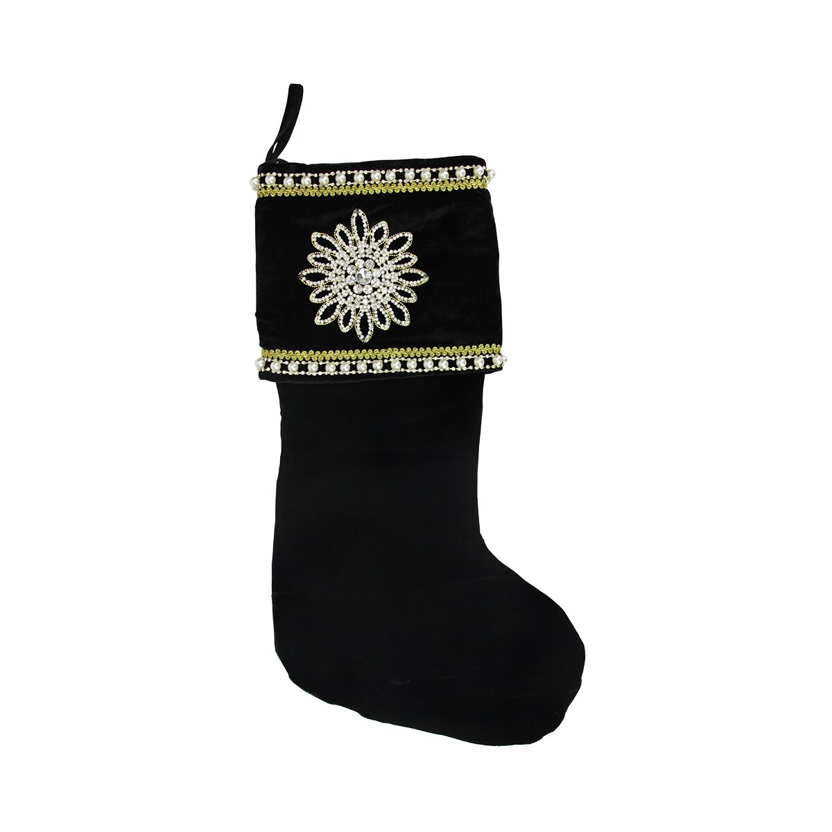 CC Christmas Decor 22" Black and Gold Trimmed Jewel Christmas Stocking