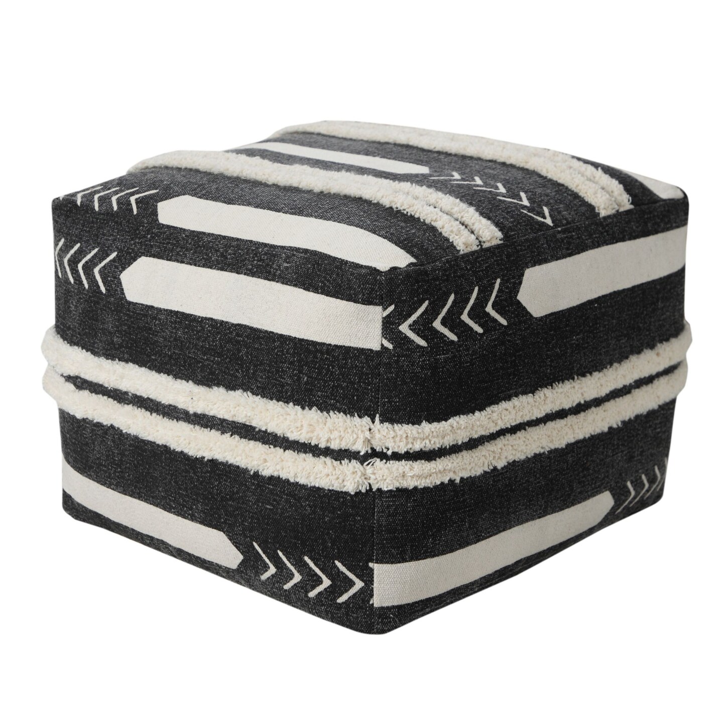 Laddha Home Designs 18" Black and White Chevron Stripe Square Pouf Ottoman