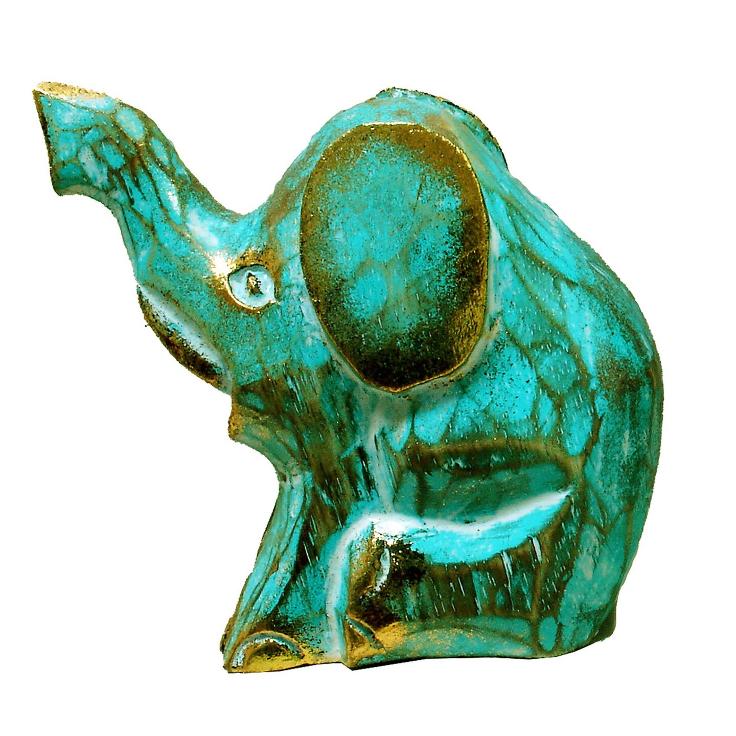 Stoneage Arts Inc 5&#x22; Green and Gold Handcrafted Unique Sitting Elephant Decor