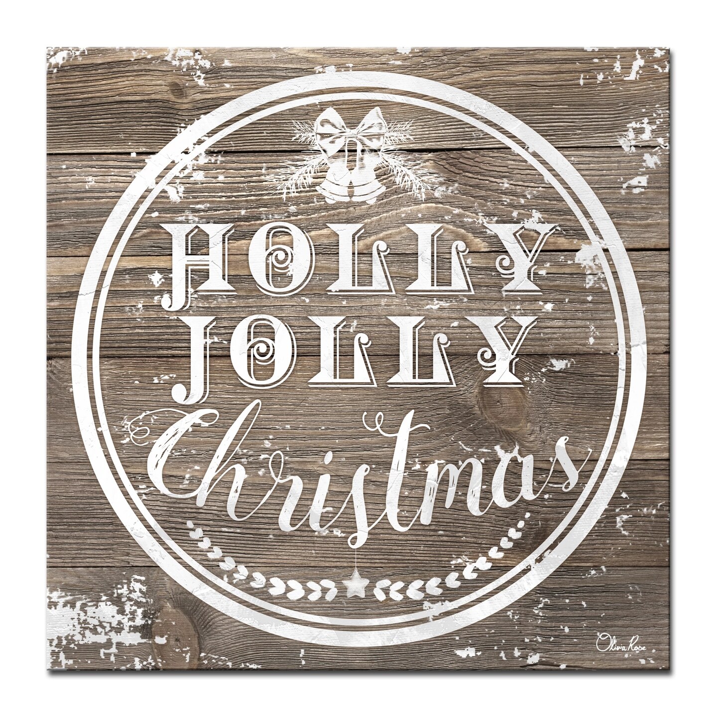 Crafted Creations Brown and White Christmas Holly Jolly Wrapped Square Wall Art Decor 12&#x22; x 12&#x22;