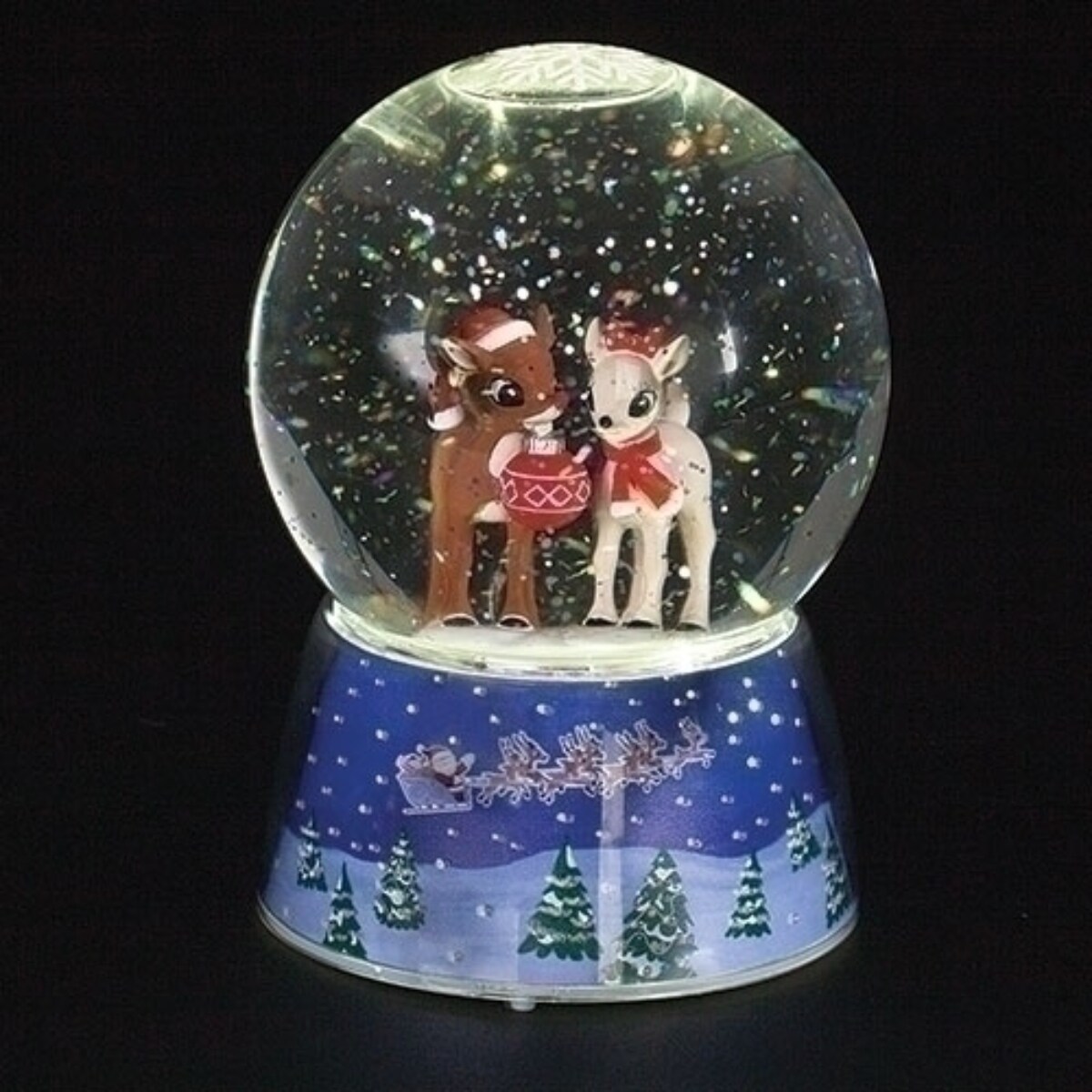 Roman 5.75&#x22; LED Lighted Rudolph Dome Swirl Christmas Musical Snow Globe