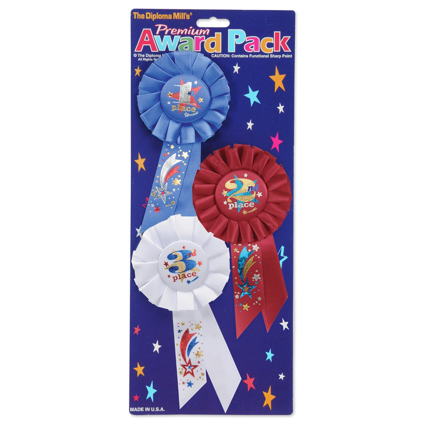 Beistle Pack of 6 Red and Blue Patriotic 1st, 2nd, 3rd, Place Award Pack Rosette Ribbons 6.5&#x22;