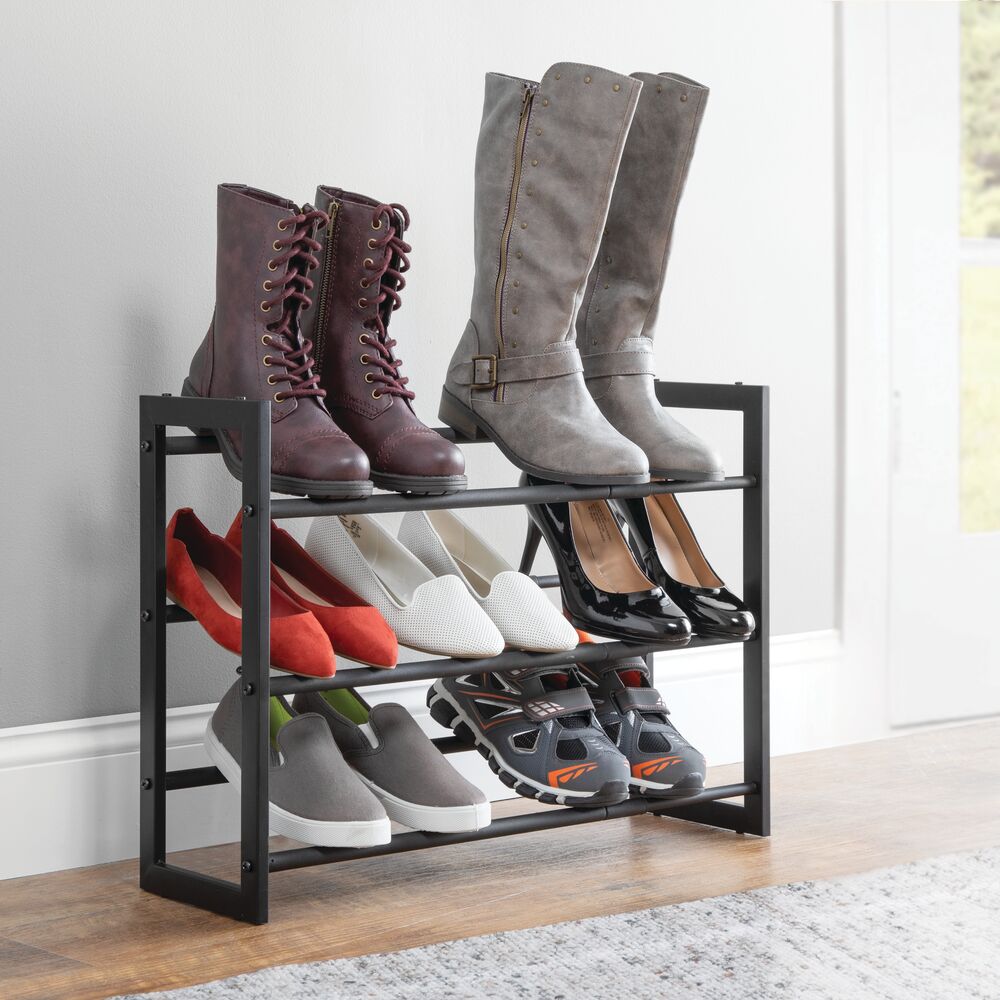 mDesign Metal 3 Tier Adjustable/Expandable Shoe and Boot Rack