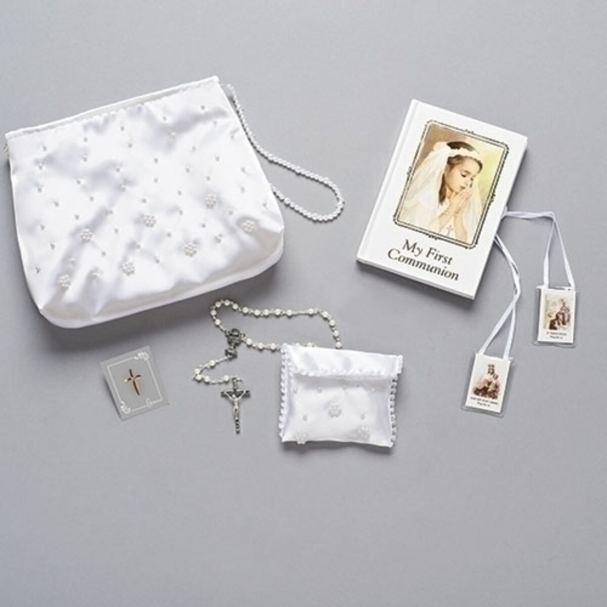 Roman 6-Piece Girls First Communion Purse  - 7.25&#x22; - White and Silver