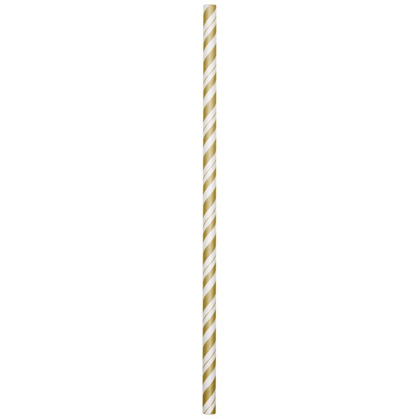 Party Central Club Pack of 144 Gold and White Striped Drinking Straws 7.75&#x22;