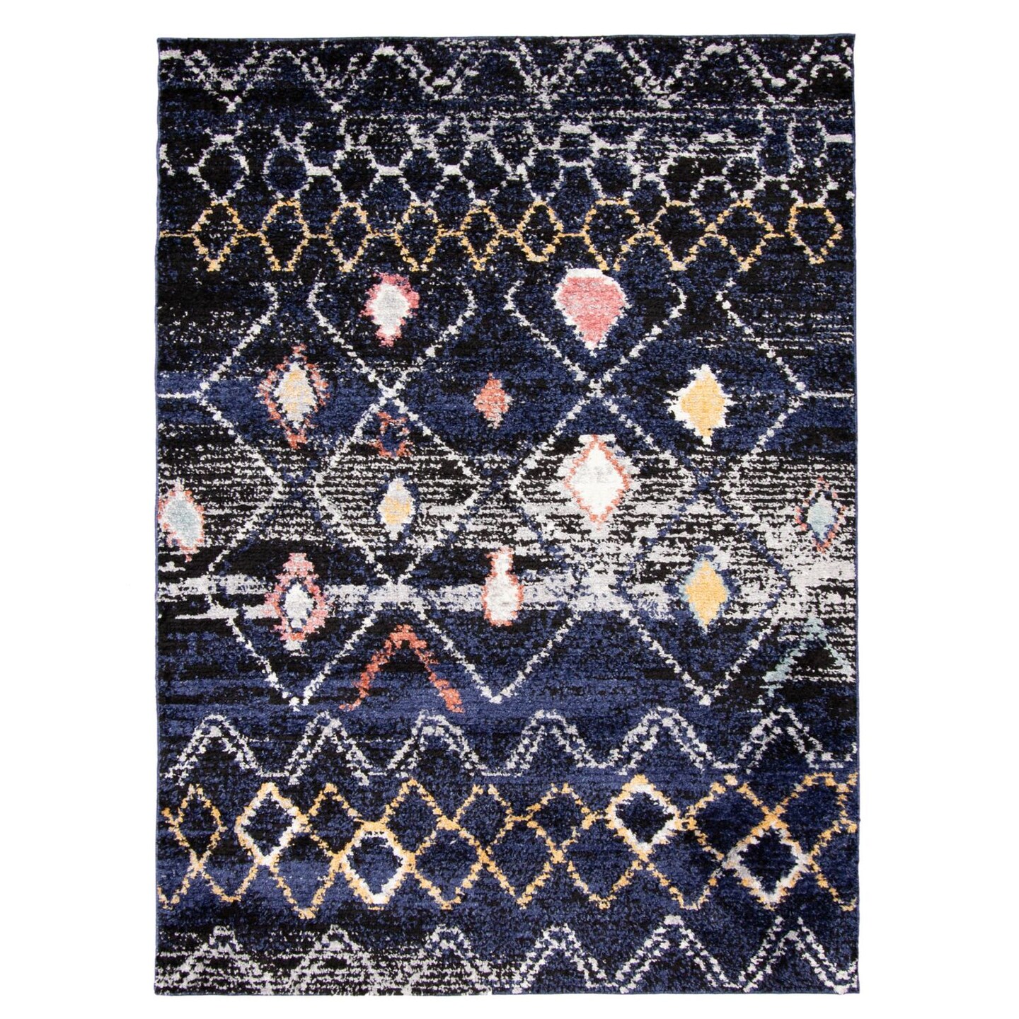 Chaudhary Living 5.25&#x27; x 7.25&#x27; Geometric Rectangular Area Throw Rug - Navy Blue and Yellow