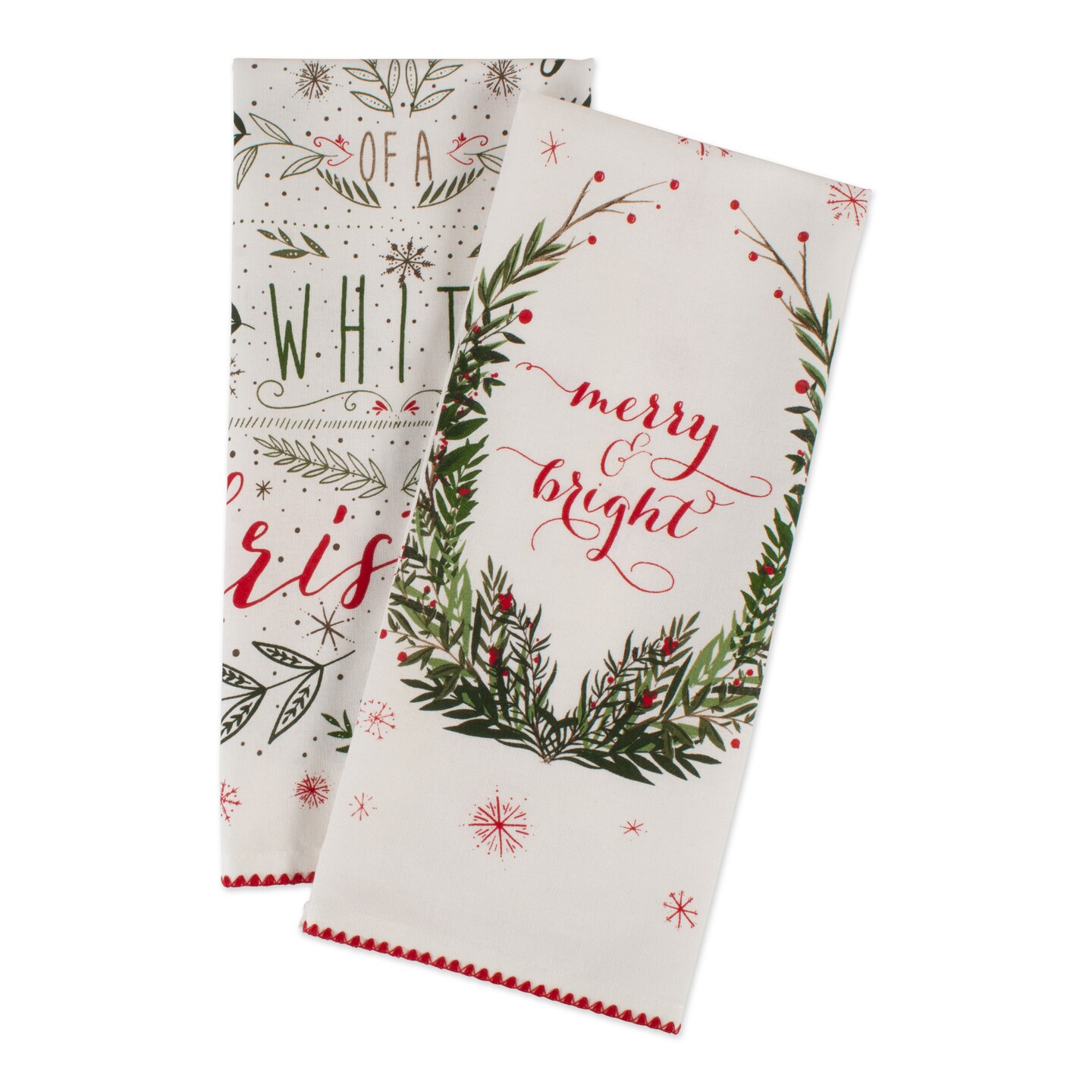 Contemporary Home Living Set of 2 Holly and Berry Printed Rectangular Christmas Kitchen Dish Towels 28&#x22;