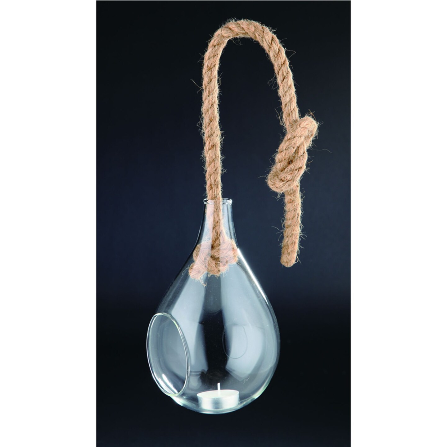 CC Home Furnishings 15.5&#x22; Clear Hanging Tealight Holder with Jute Rope