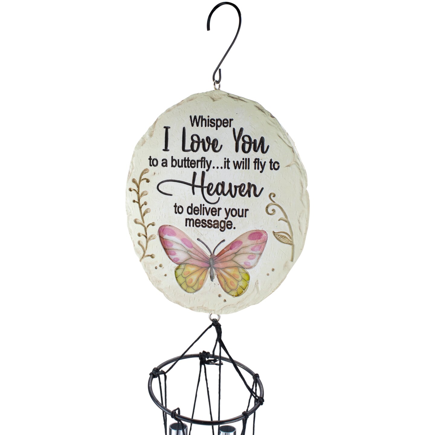 Ganz 20" Whisper I Love You Pink Butterfly Memorial Wind Chime