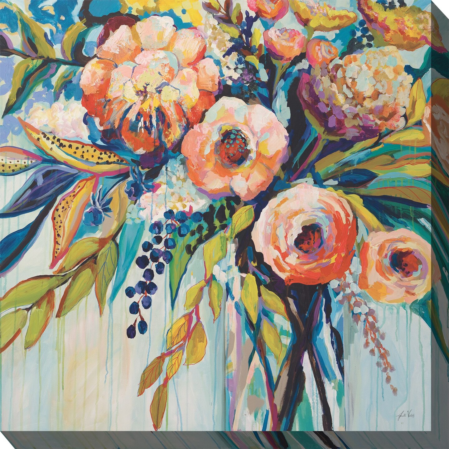 Outdoor Living and Style Vibrantly Colored Celebration Outdoor Canvas Square Wall Art Decor 24" x 24"