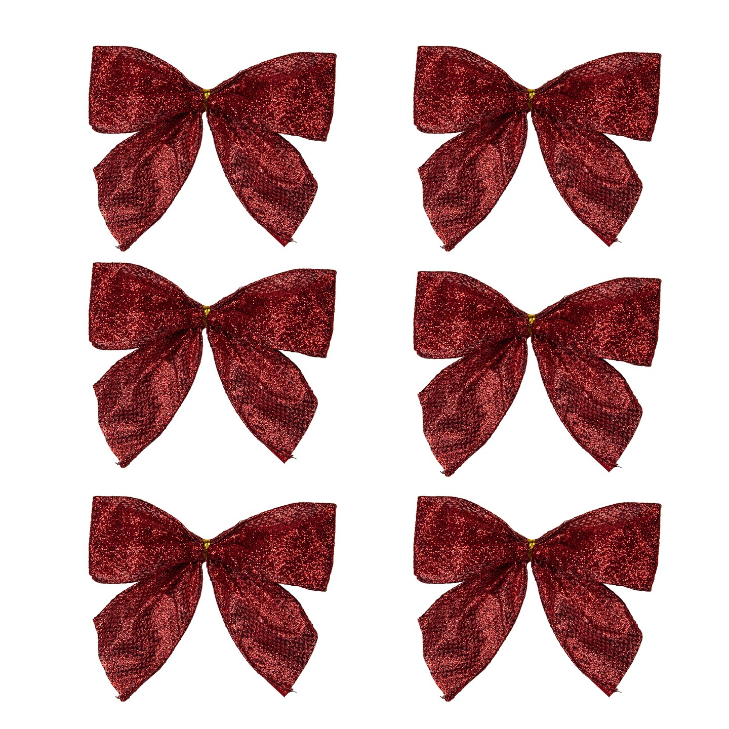 Northlight Glittered 2-Loop Christmas Bow Decorations - 5.5" - Red - Pack of 6