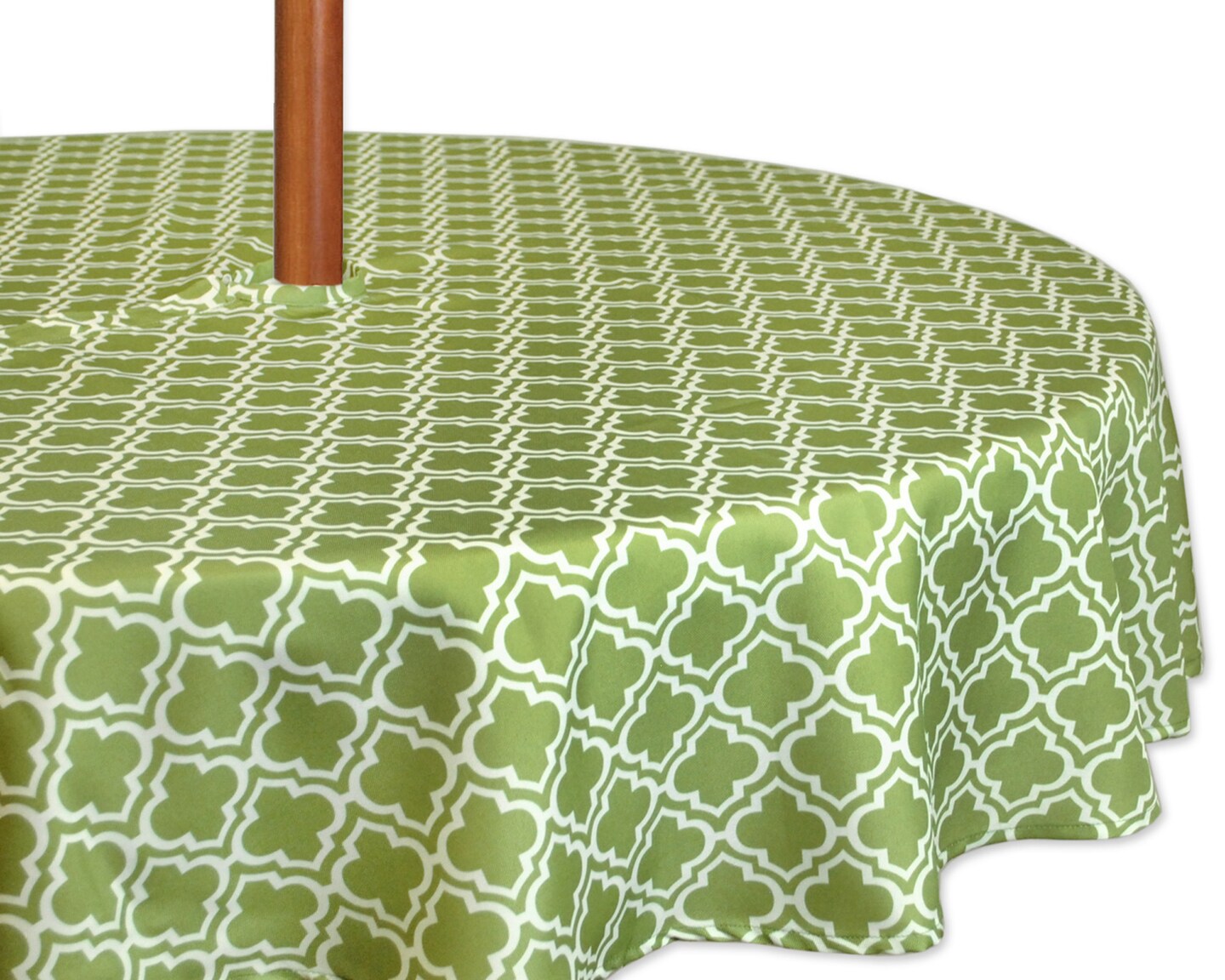 CC Home Furnishings Green and White Lattice Patterned Round Tablecloth with Zipper 60”
