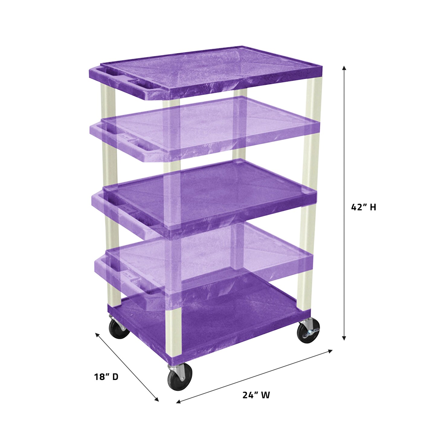 Luxor Office Multipurpose A/V Utility Cart with 3 Shelves - Purple and Black Legs